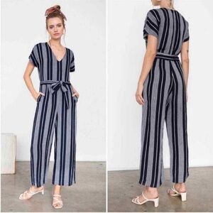 Rails Navy Angela Mediterranean Stripe Linen Jumpsuit